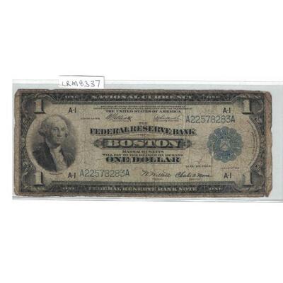 https://www.agesagoestatesales.com/product/lrm8337-us-1-1918-federal-reserve-note-boston-fr710-elliott-burke/123	LRM8337 US $1 1918...