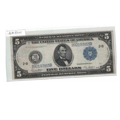 https://www.agesagoestatesales.com/product/lrm8340-us-5-1914-federal-reserve-new-york-note-fr851a-w10/124	LRM8340 US $5 1914 Federal...