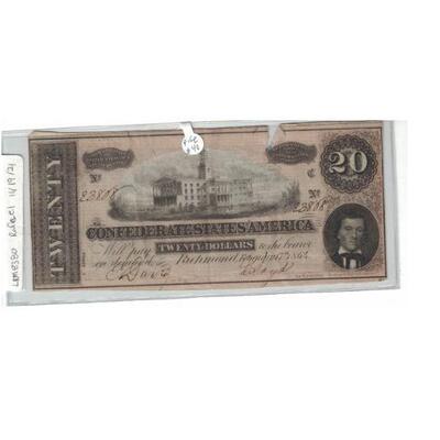 https://www.agesagoestatesales.com/product/lrm8380-confederate-states-of-america-csa-20-note-1864/143	LRM8380 Confederate States of...