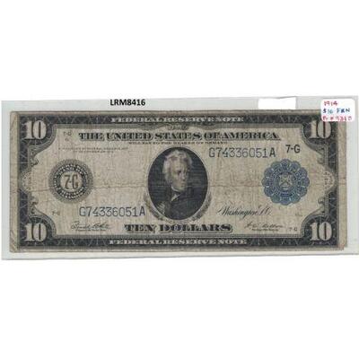 https://www.agesagoestatesales.com/product/lrm8416-us-10-1914-federal-reserve-bank-chicago-large-note-fr-931b/82	LRM8416 US $10 1914...