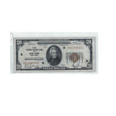 https://www.agesagoestatesales.com/product/lrm8371-us-20-1929-federal-reserve-bank-new-york-small-note-w5/94	LRM8371 US $20 1929 Federal...