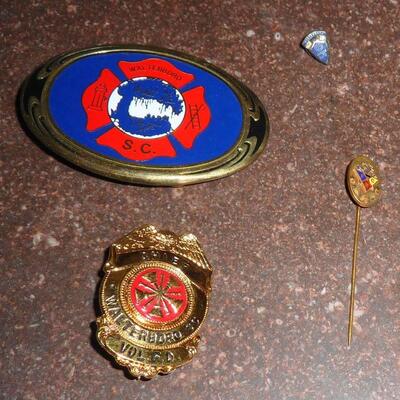 Belt buckle walterboro FD, sterling pin and Gold? stick pin