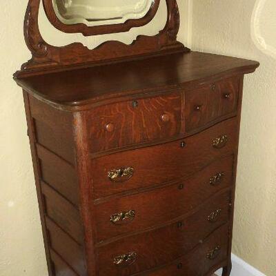 Oak 2 over 3 chest with beveled mirror