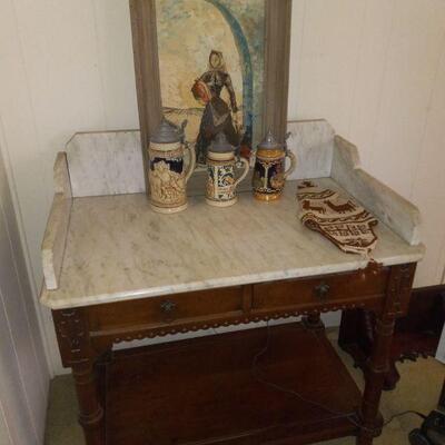 marble top walnut  side bedroom wash stand
