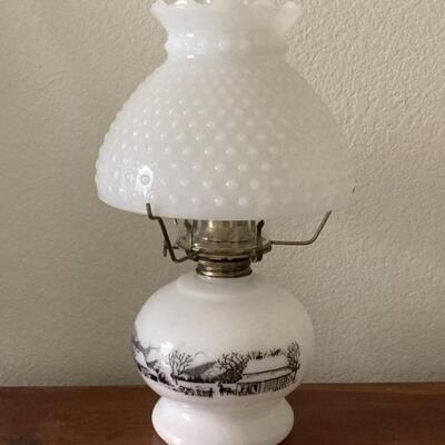 Vintage 16in White Milk Glass Oil Lamp