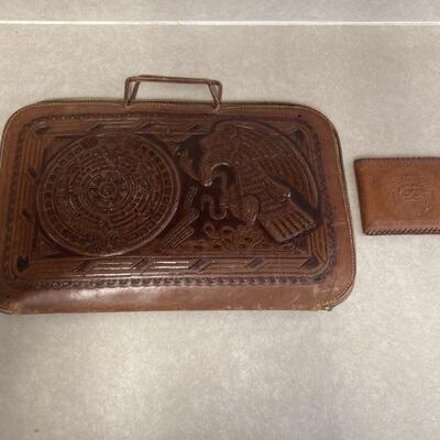 (2) Embossed Mexican Leather Briefcase & Wallet