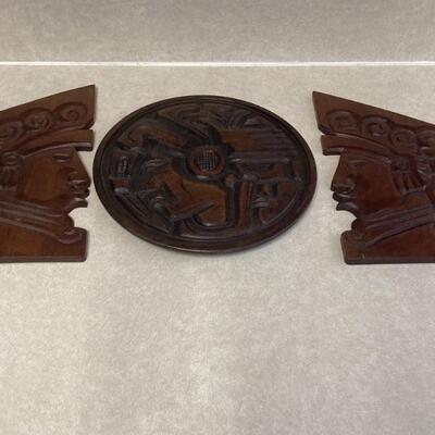 (3) Carved Wood Wall Decor from Honduras, 10.5in