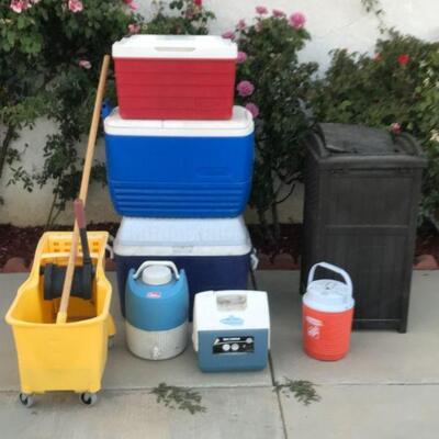 misc ice chests & mop