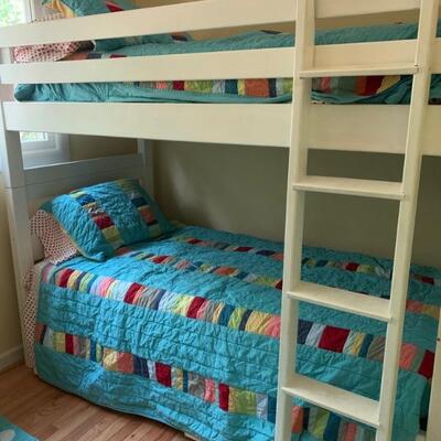 White painted bunk beds with ladder. Mattresses are not included 