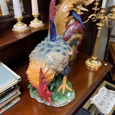 Colorful rooster sculpture