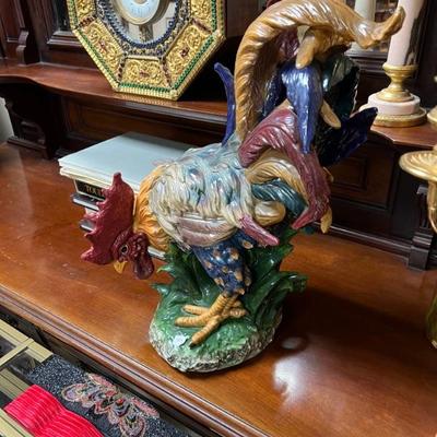 Colorful rooster sculpture