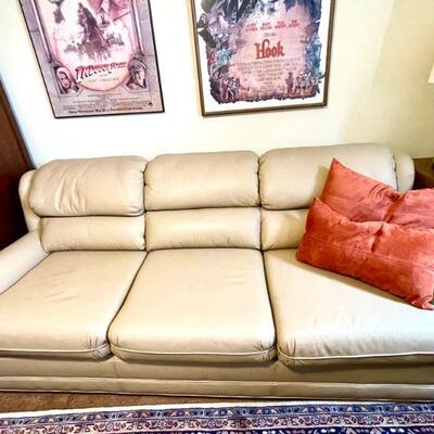 Queen size sofa bed, Faux leather pillow back.  