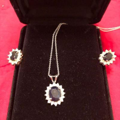 Sapphire & Diamond Pendant & Earring Set