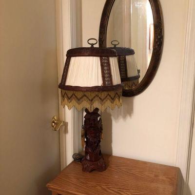 Carved, Fringed Table Lamp
