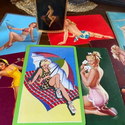 Vintage Pin Up Cards (5) with Pin Up Lighter(parts)