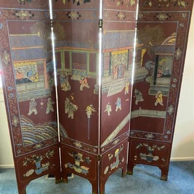 Vintage Hand Painted Double Sided Chinese Scene Room Divider 