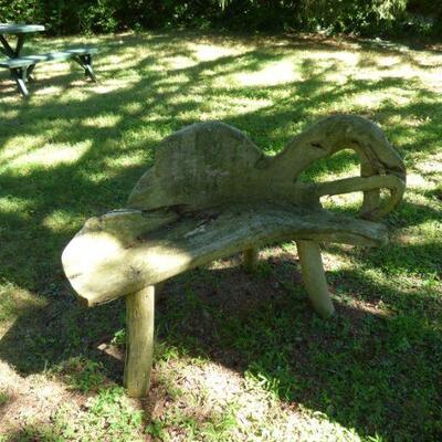 Folk Carved Burlwood Garden Bench