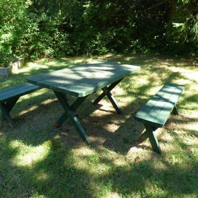 Green Picnic Table w/ Two Benches