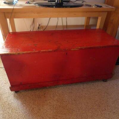 Antique Red Painted Trunk