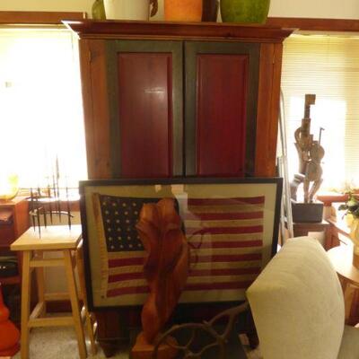 American Flag, Red Painted Pine Armoire