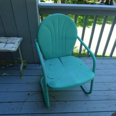 Vintage Midcentury Modern Teal Painted Metal Outdoor Chair