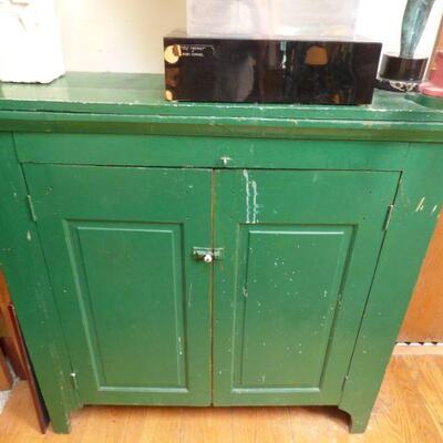 Antique Green Painted Country Cupboard