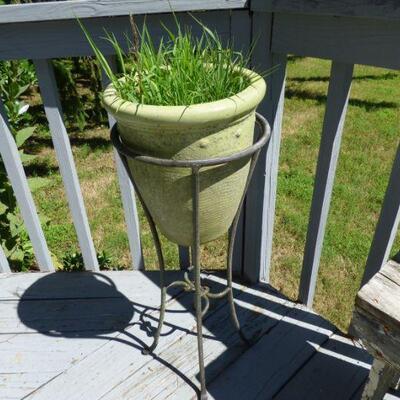 Ceramic Planter in a Wrought Iron Stand