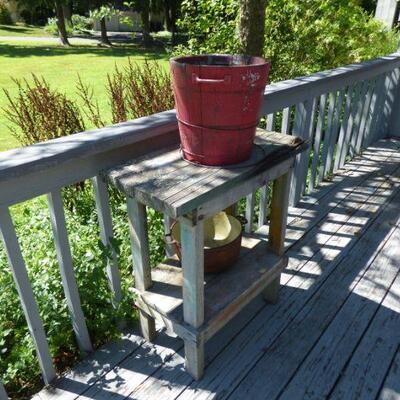 Potting Bench, Antique Red Painted Bucket