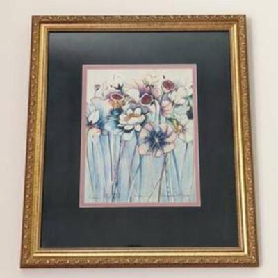 Framed Colorful Floral Print by Rochelle Salazar. Measures 15.5â€ x 18â€.