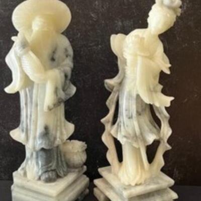 Pair of Soap Stone Carved Chinese Figurines measuring 9
