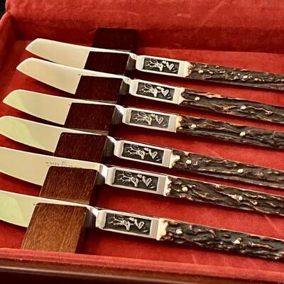Set of Six Carved Handle Cutlery Knives - Solingen Germany. In very good/like new condition. 