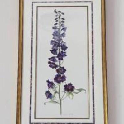 Framed Purple Delphinium Watercolor by Louise C. Gillis. Gorgeous painting measures 17â€ x 29â€.