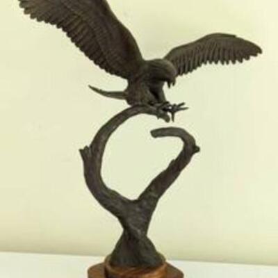 Bronze Eagle Sculpture by S.A. Efron. There is some damage/scuffs on the wood base that can be seen in the photos. Measures 17.5â€ high...