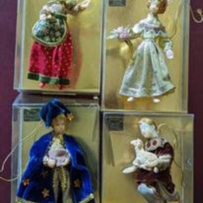 Vintage Koestel Wax Ornaments. Some have light wear. Includes Sandman, Shepherd 2, Cinderella and Princess.