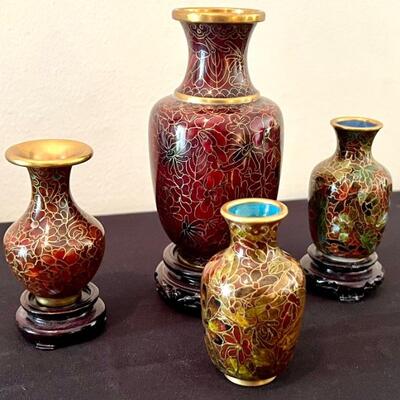 Variety of Four Small Cloisonné Vases measuring between 3