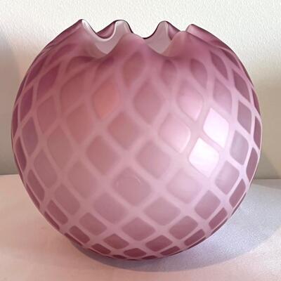 Vintage Fenton Frosted Satin Cranberry Glass Vase measuring about 6