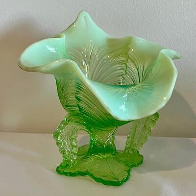National Glass Company Northwood Leaf Chalice Dish measuring about 6