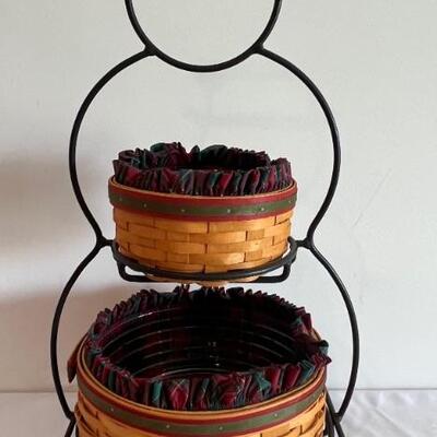 Longaberger Snowman Metal Basket Holder with Two Baskets. The fun whimsical wire holder measures 23