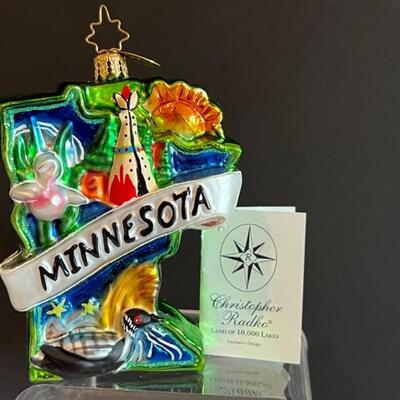 Christopher Radko Minnesota Ornament with Tag and in very good condition. 