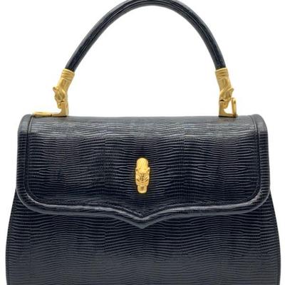 New! Lalo Italian Calf Leather Lizard Print Handbag