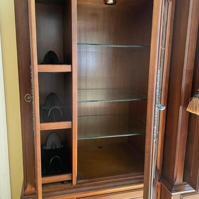 Large entertainment center. Alternately you can remove center and use as a smaller cabinets. Measures 116 x 87 left and right ends...