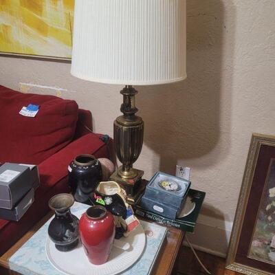 another end table, lamp and decor