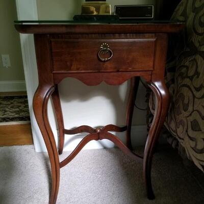 Cherry bedside table/protective glass top - 1 of 2