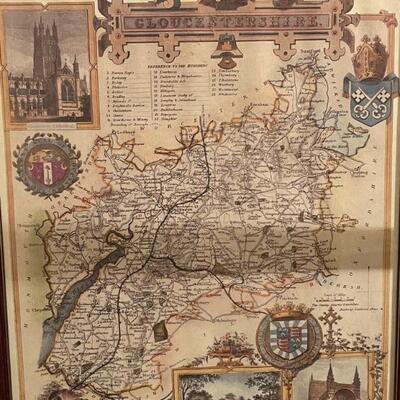 “Antique” map of Gloucestershire, England