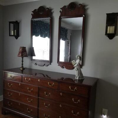 Traditional mahogany dresser/ 2 Chippendale mirrors