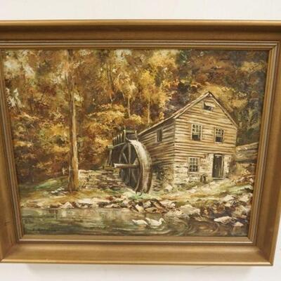 1164	OIL PAINTING ON CANVAS OF MILL ALONG A STREAM, ARTIST SIGNED LOWER LEFT, APPROXIMATELY 23 IN X 19 IN OVERALL
