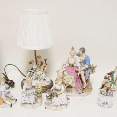 1205	GROUP OF ASSORTED FIGURINES INCLUDING SOME MEISSEN, ALL HAVE DAMAGE, TALLEST IS APPROXIATELY 9 IN

