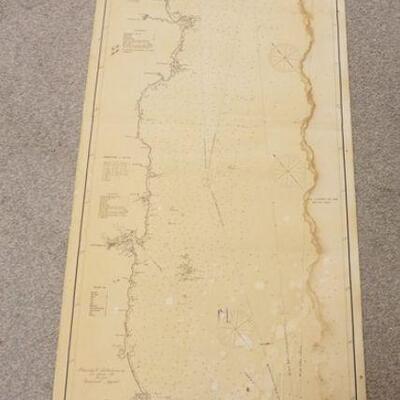 1045	ANTIQUE MARITIME MAP GLOUCESTER TO ENTRANCE TO KENNEBEC RIVER, GEO W ELDRIDGE CHART, STAINING ON SIDES, APPROXIMATELY 25 IN X 68 IN
