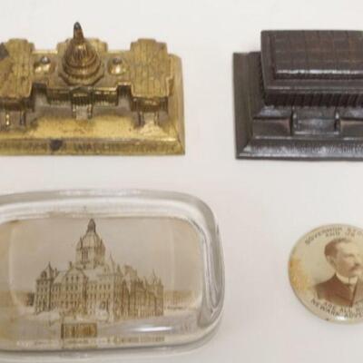 1030	COLLECTABLES LOT INCLUDING NY STATE CAPITOL ALBANY PAPERWEIGHT, GOVENOR STOKES POCKET BUTTON MIRROR, WASHINGTON CAPITOL & LINCOLN...