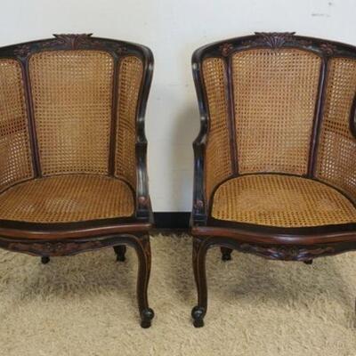 1111	PAIR OF COMTEMPORARY FRENCH PROVINCIAL ARMCHAIRS, CANE BACK & SEAT W/CARVED CRESTS
